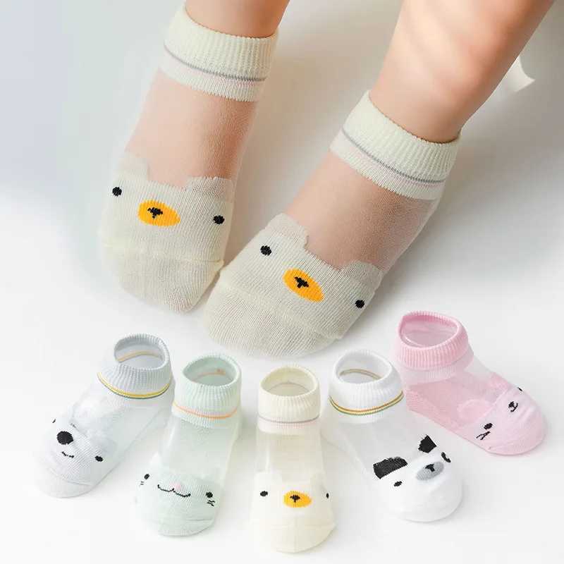 5 pairs/batch 0-5 Y childrens ultra-thin mesh socks for baby boys and girls in summer cute cotton breathable thin soft boat socks for children W240814