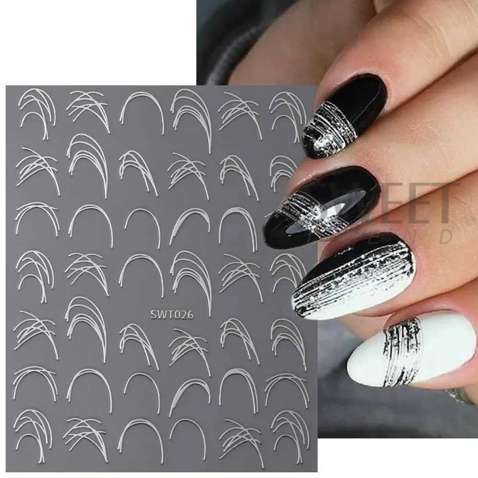 Spider Gel Line Nail Stickers Metal Silver White Irregular Graffiti Stripe Design 3D Self Adhesive Gel Polish Slider Nail DecorXJ240814