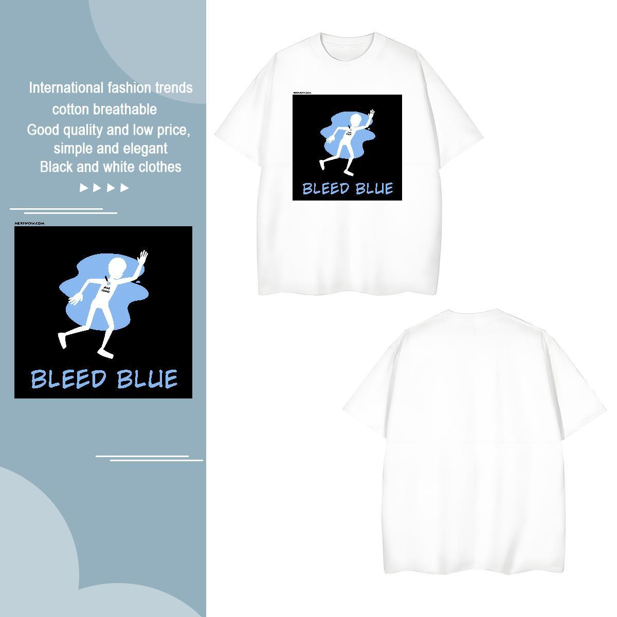 Soft blue T-Shirts Sports Casual Men Tees 230g Pure Cotton Fashion Designer Crew Neck Plus Size Cartoon Clothings