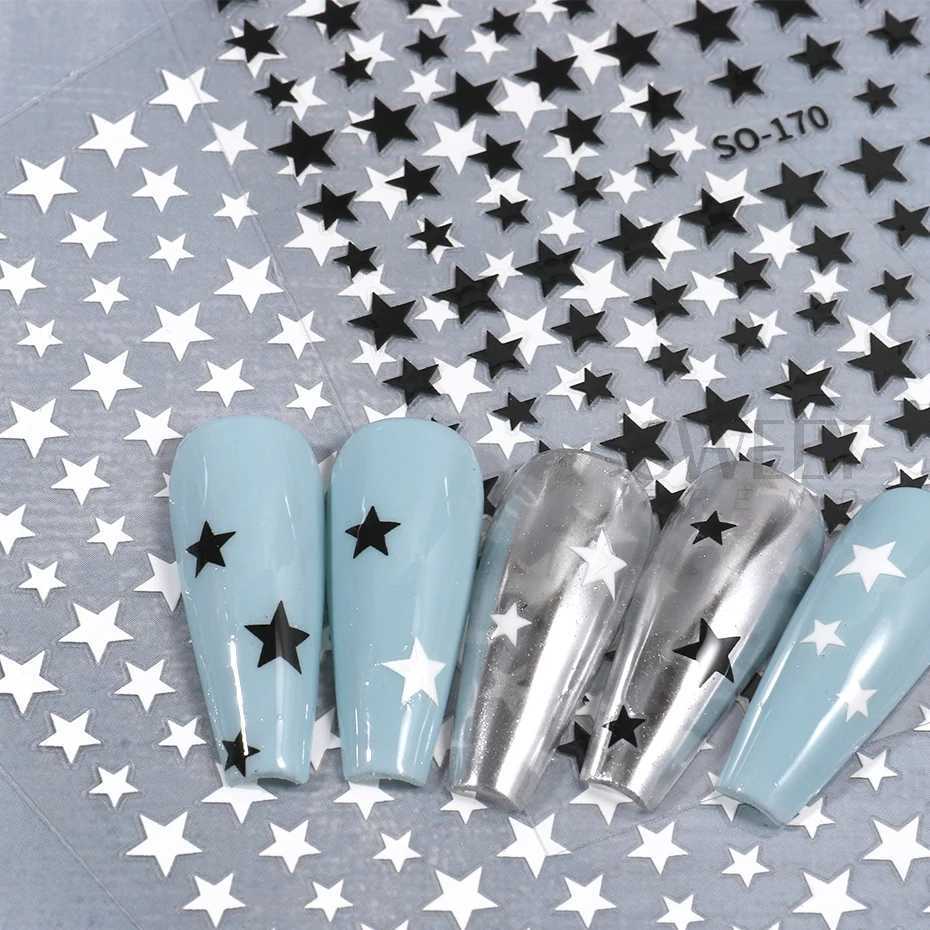 Glossychic Silver Star Nail Manicure Sticker Laser Bronzing White Pentagram Adhesive Decal Halloween Starlight Charm Foils DecorXJ240814