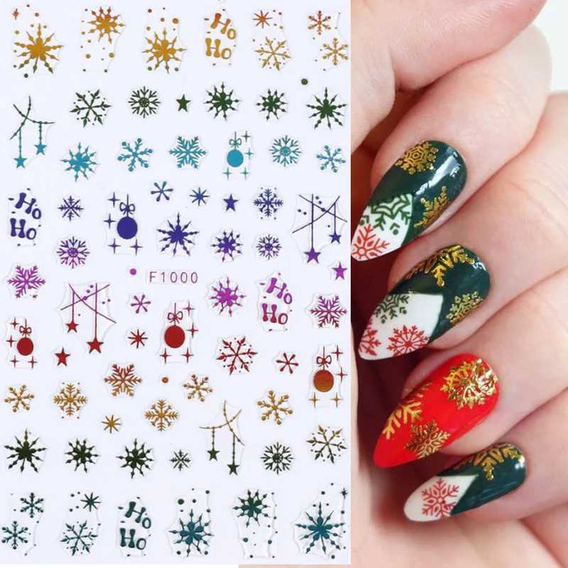 New Christmas Decorations 2023 New Year Nail Stickers 3D Gold Santa Claus Elk Snowflake Nails Art Accessories Sliders For NailsXJ240814