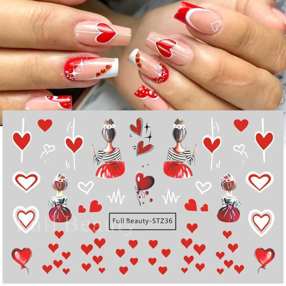 Valentine Nail Stickers Love Heart Decoration Cartoon Designs Water Decals Cute Bear Sliders For Nails 2024 Manicure Foil TipsXJ240814