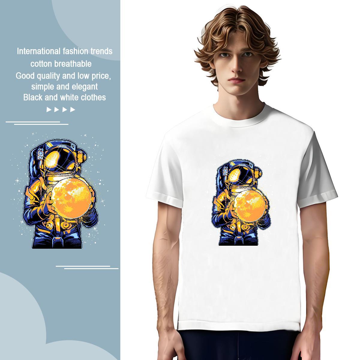 Mens T Shirts 100% Cotton 230g spaceman Spring Summer Breathable Soft Black White Men Clothes T-Shirt DIY Customized Cool Design Tops Tees