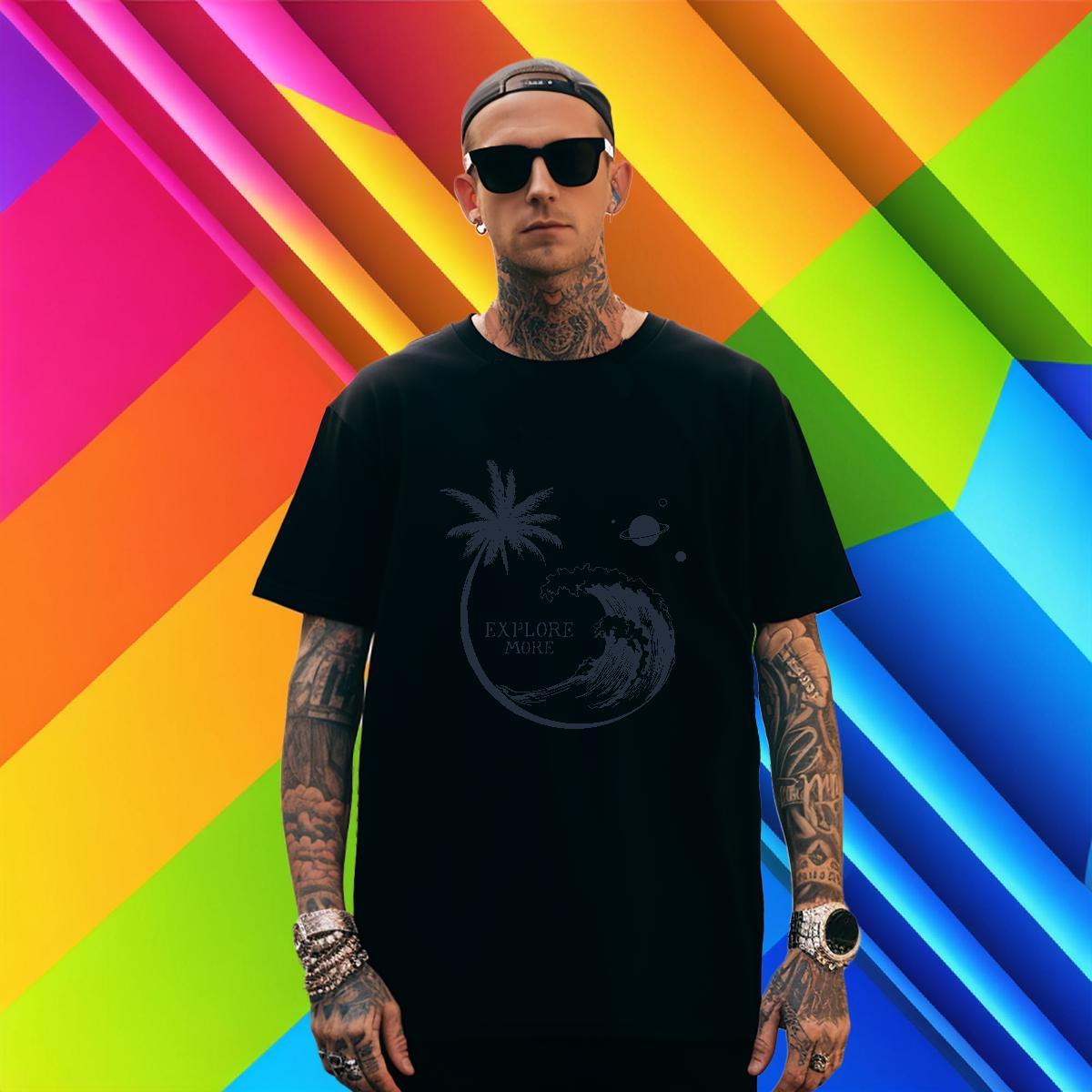 Soft Couples T Shirts Beach 230g 100% Cotton DIY Printed Breathable Short Sleeve sea wave T Shirt For Man Fashion Design Tshirts