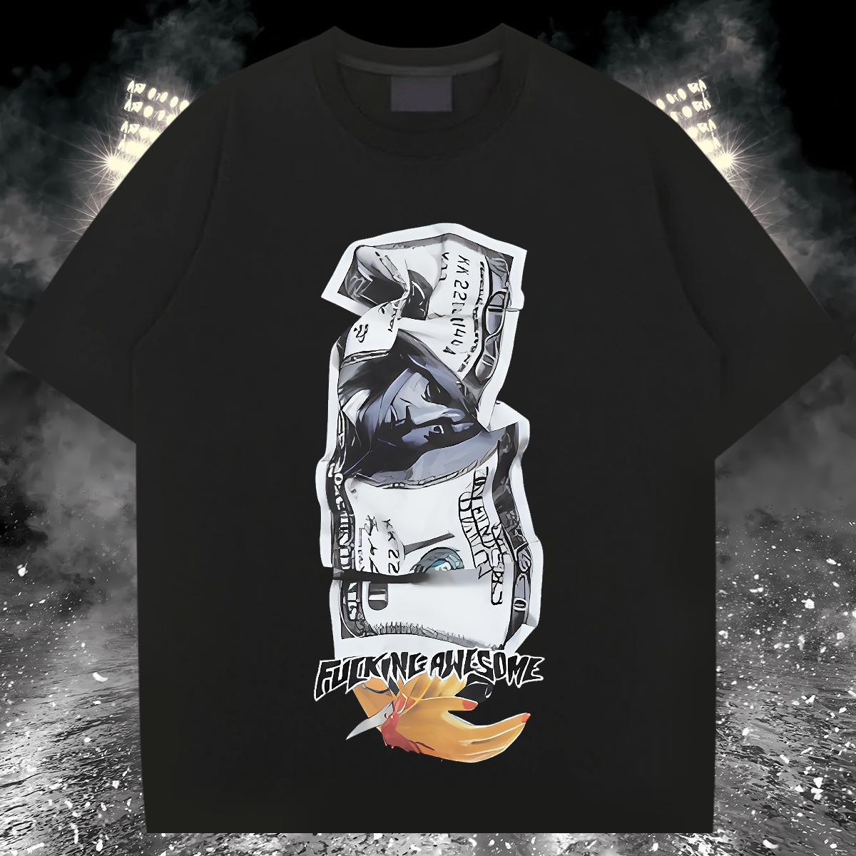 T shirt 100% Cotton 230g money Daily Outfit Breathable Short Sleeve White Plus Size Men Clothes T-Shirt 2024 DIY Free Shipping Wear