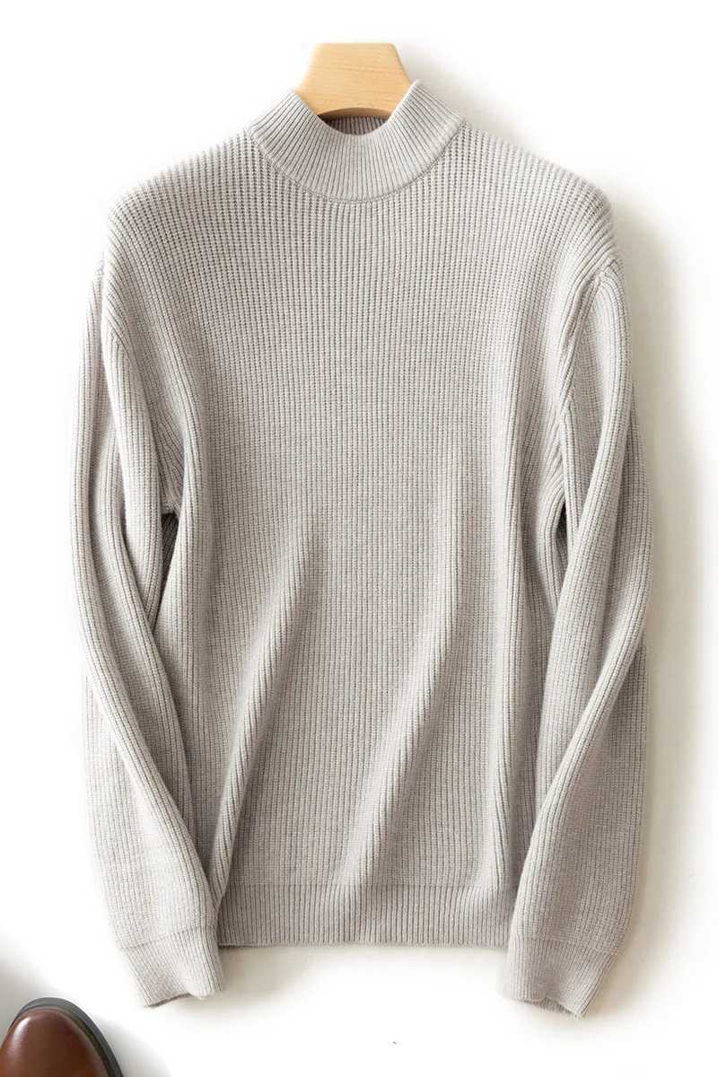 Half Turtleneck Striped Knitted Sweater Mens Autumn and Winter Comfortable Woolen Sweater Pullover Top Casual Mens ClothingXJ240814