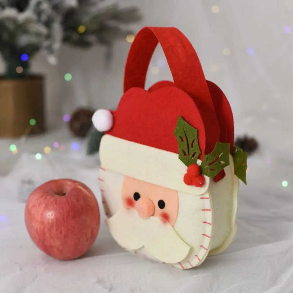 Christmas gift bag childrens portable reindeer snowman Santa Claus wool felt bag beautifully printed Christmas candy bag W240813