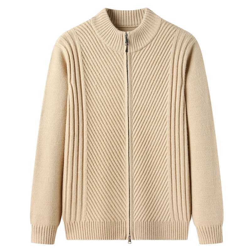 Autumn Winter Knitted Sweater Mens Casual Fashion Solid Color Zipper Knitwear Cardigan Sweaters Jacket Man Jumper CoatXJ240814