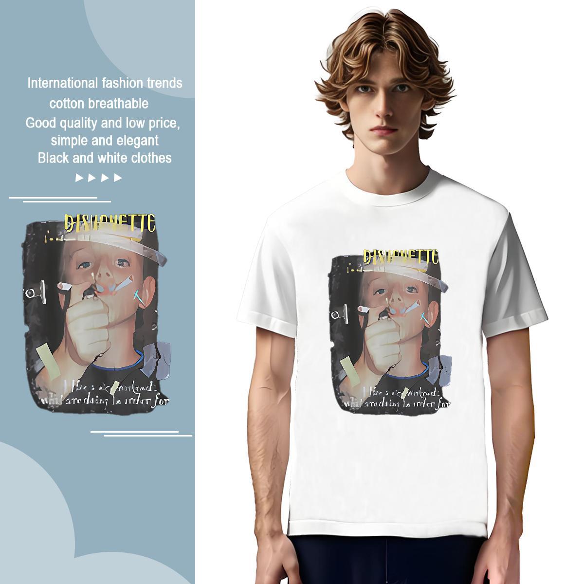 T Shirts Men 100% Cotton 230g portrait Spring Summer Breathable Short Sleeve Custom Anime Mens Tshirts DIY Customized Wholesale Top Tees