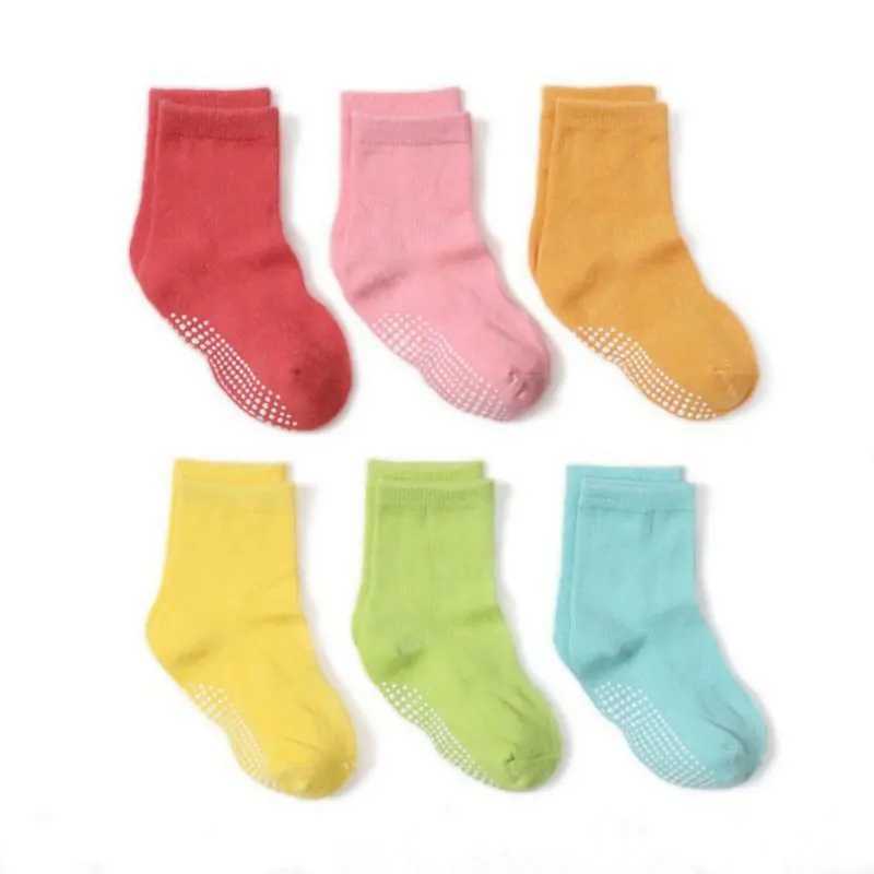 6 pairs/batch of new childrens anti slip socks made of cotton fashionable solid color for children aged 0-7 baby girl boy socks W240814