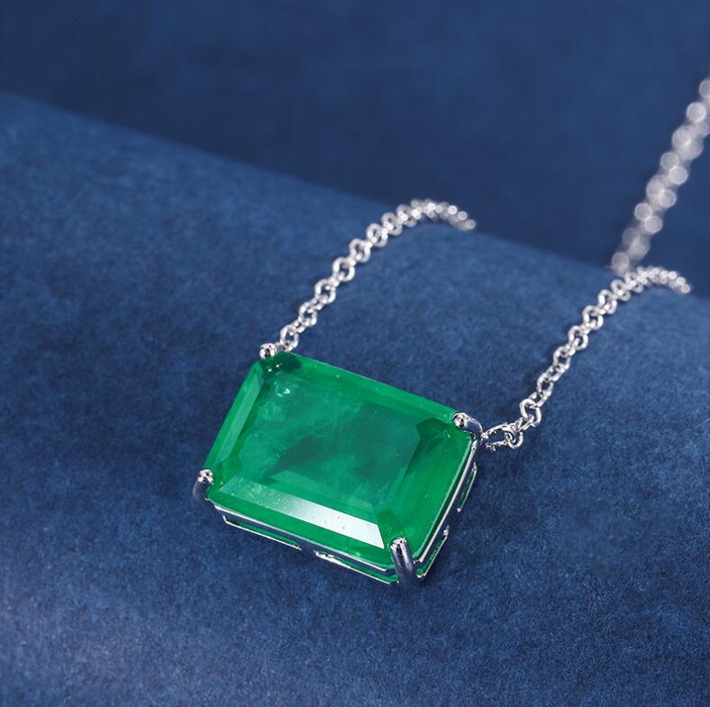 Choucong Ins Top Sell Laddies Jewellery Square Pendant Solitaire 925 Sterling Silver Princess Cut Emerald Party Fashion Women Beach Clavicle Necklace 