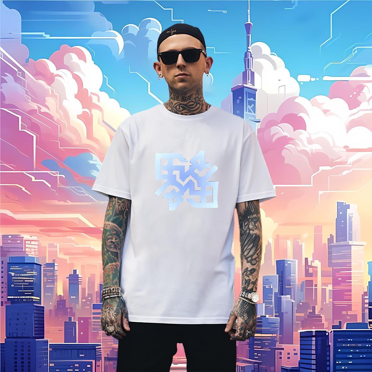 T Shirts Men 100% Cotton 230g blue Street Casual O Neck Short Sleeves Custom Cartoon Tshirt for Man Woman 2024 Summer Designer Tshirts