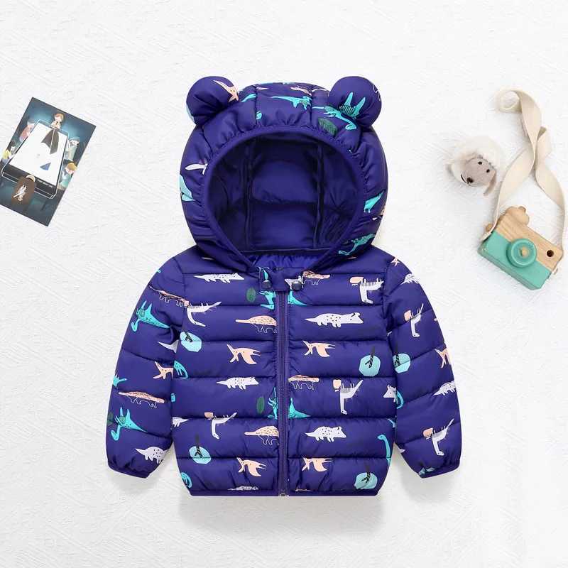 Childrens down cotton jacket 2024 new cartoon cute winter autumn hooded thick warm childrens boys and girls clothing jacket 0-5y W240814
