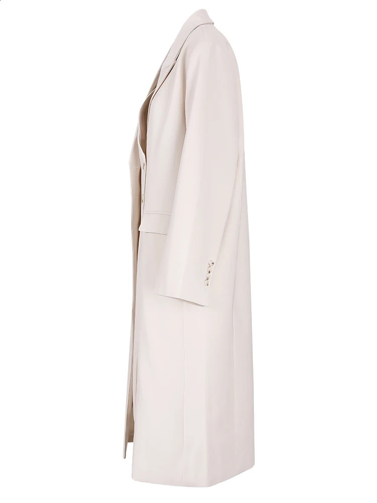 EAM beige doublelayer largesized trench womens lapel long sleeved loose fit suitable for windproof machine fashion springsummer 1DH0754 240814