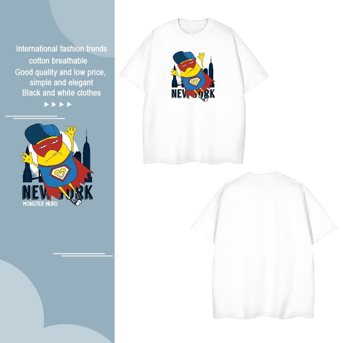 T Shirt For Man 230g Pure Cotton America Casual Daily Wear Short Sleeve Soft Cartoon Printing L-4XL Men Tees Fashion Designer Cool Design Tops Tees