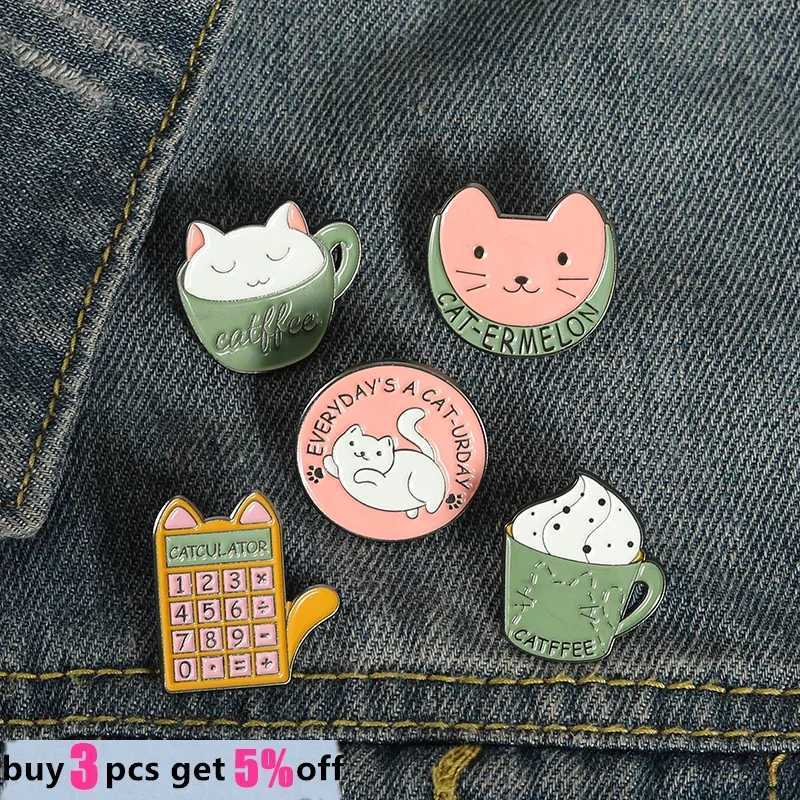 Direct shipping cute kitten enamel pin Every Day is Cat Saturday calculator backpack chest badge jewelry gift for friends wholesale W240815