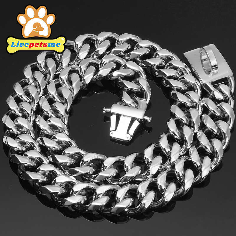 Stainless Steel Dog Collar Choker, Solid Buckle Metal Cuban Link Chain, Luxury Pets Necklace For Dog Walking, Heavy Duty Zozostore
