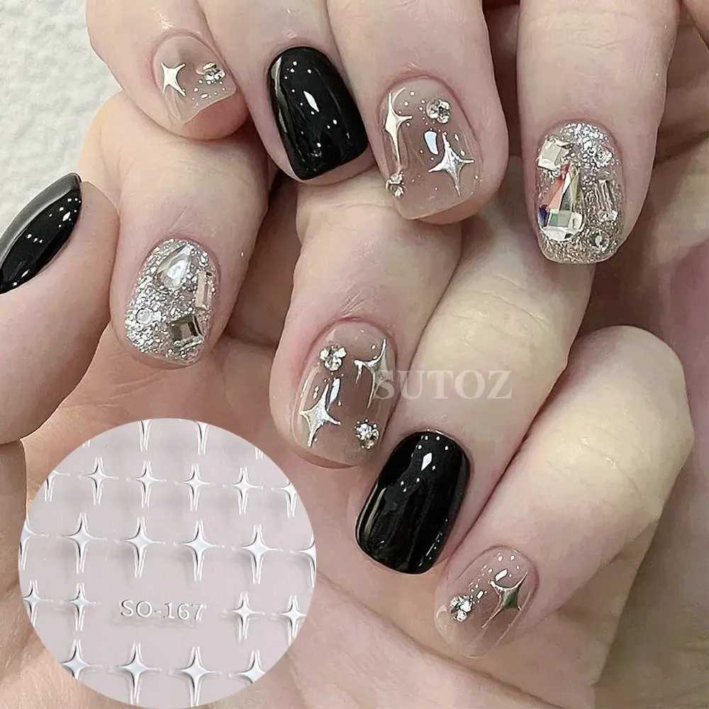 3D Star Nail Stickers Holographic Silver Chrome Star Nail Decals Shiny Bronzing Sliders Japanese Style Y2K Manicure LEBSO-170XJ240814