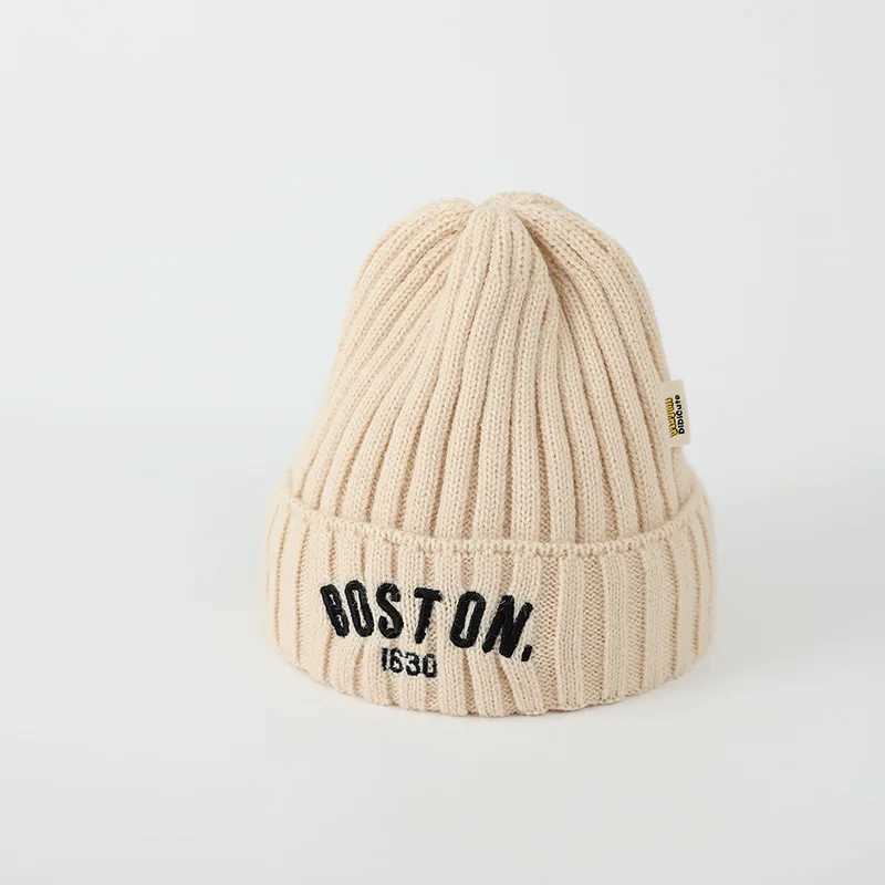 Autumn Winter Baby Embroidery Letter Knitting Caps Kid Boy Solid Warm Beanies Girl Children Fashion Casual Hat Infant Soft Caps LX241018