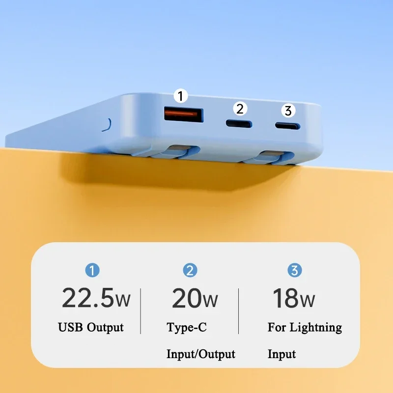 5000mAh Magnetic Power Bank for iPhone 15 14 13 22.5W 15W Fast Charging Wireless Powerbank With Cable Holder for Samsung Xiaomi
