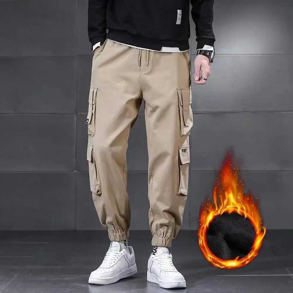 Cargo Pants Men Hip Hop Harem Pants Harajuku Jogger Sweatpant Fleece Lined Cargo Pants Trousers Male Pants pantalones hombreM240815