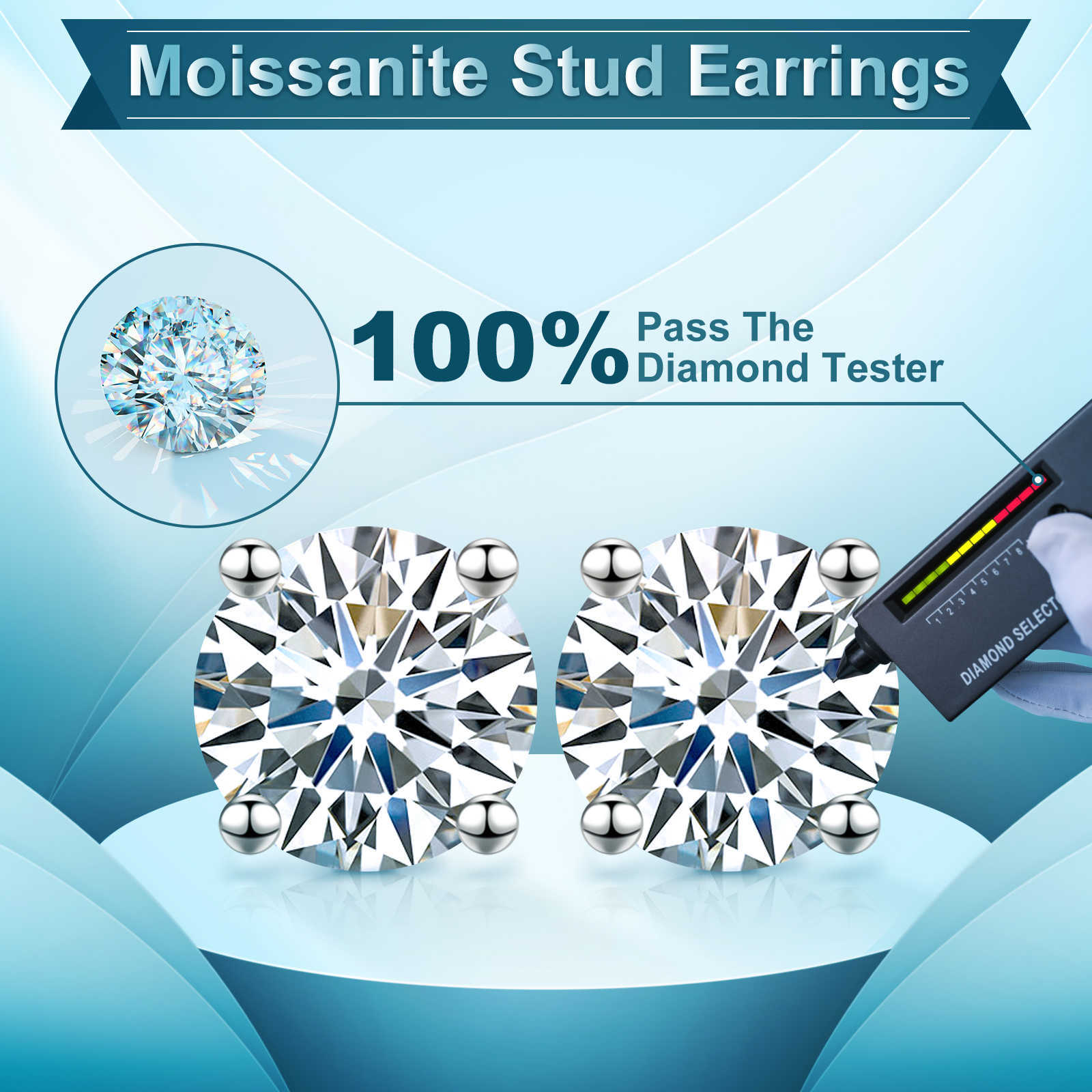 TOP Gold Plated Sterg Sier VVS Moissanite Mosan Dia Women Mossanite Stud Earrings Men Jewelry gift