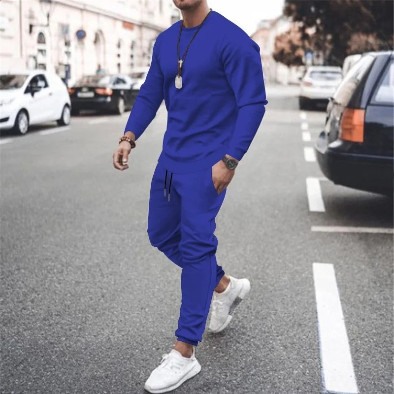 two-piece running sweatshirtsweatpants set autumn and winter warm sportswear set mens hoodie solid color clothing 240827