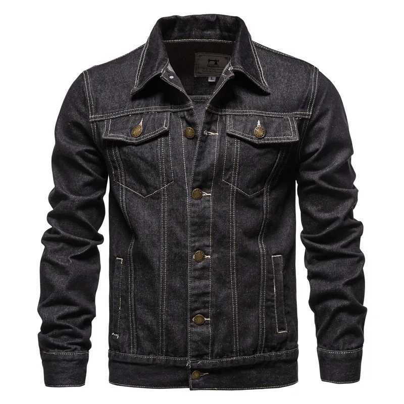 2024 Autumn Mens Solid Denim Jacket Fashion Motorcycle Retro Jeans Jacket Mens Slim Fit Cotton Casual Black Jacket W241011