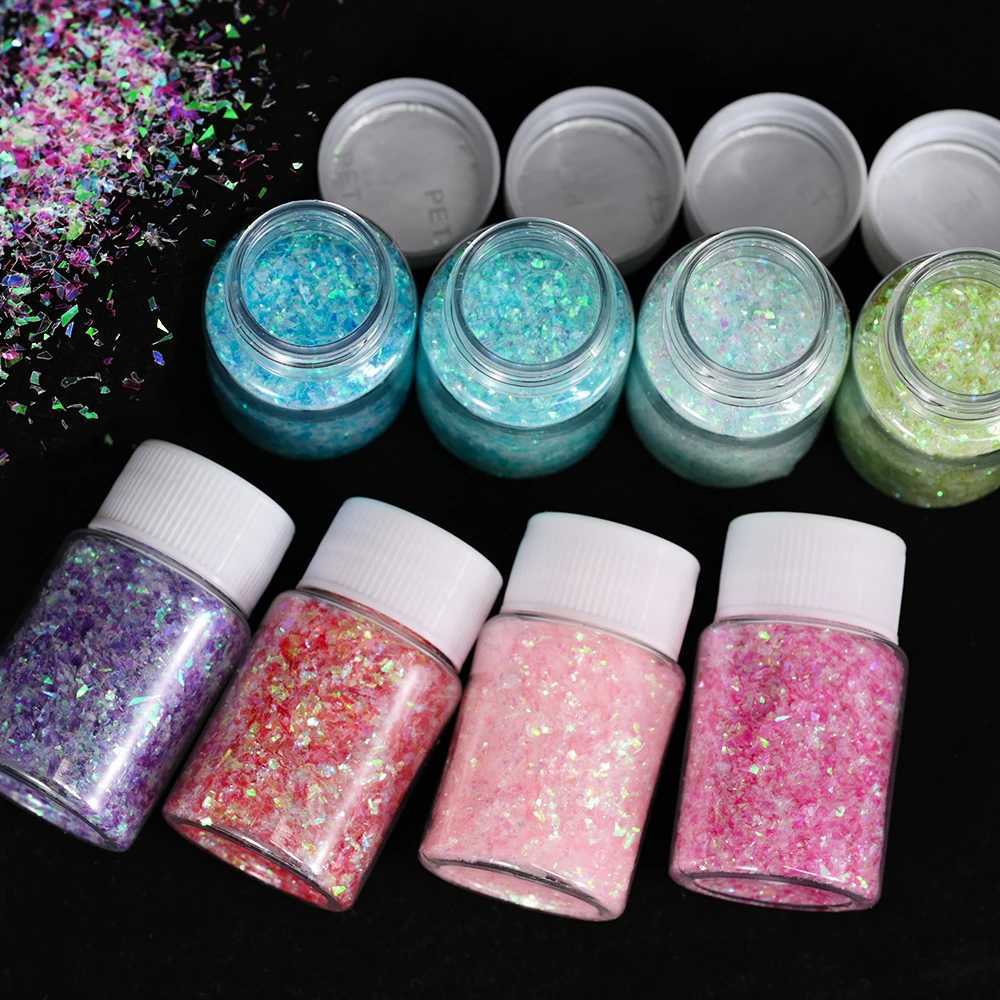 20ml/Box Shiny Mermaid Opal Powder Chunky Nail Glitter Iridescent Blue Pink Chameleon Pigment Yuki Flakes Manicure Paillettes #*XJ240815