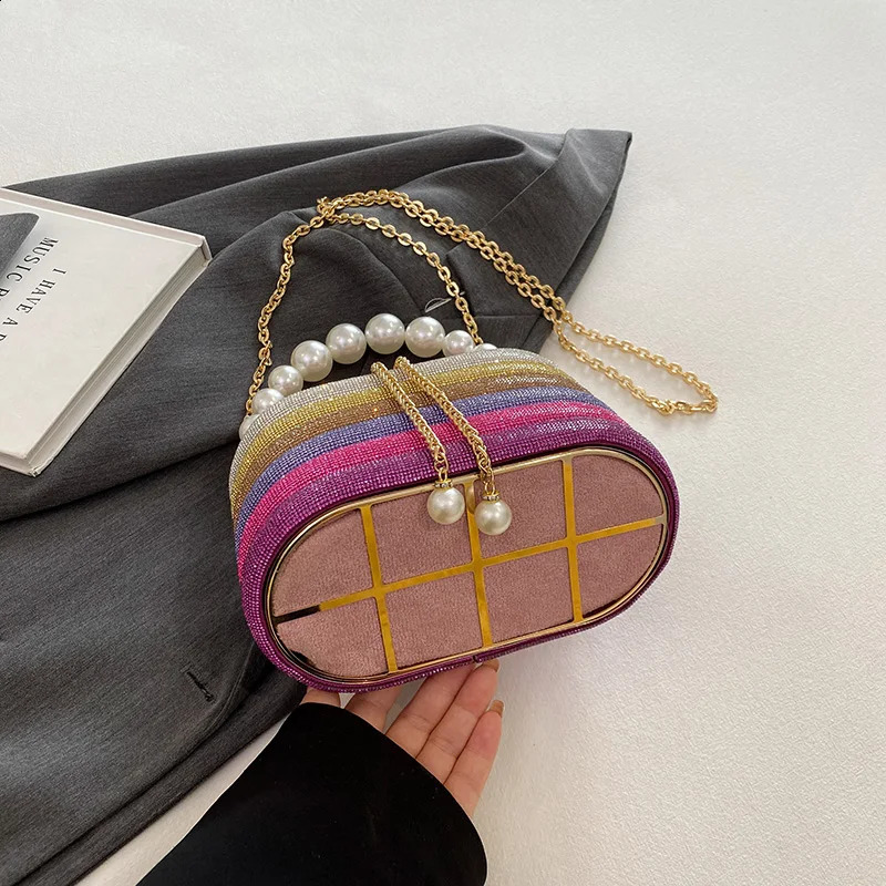 2024 Handbags Pearl Beads Chain Crossbody Bag Dinner Party Clutch Evening Purses For Women 240815Z