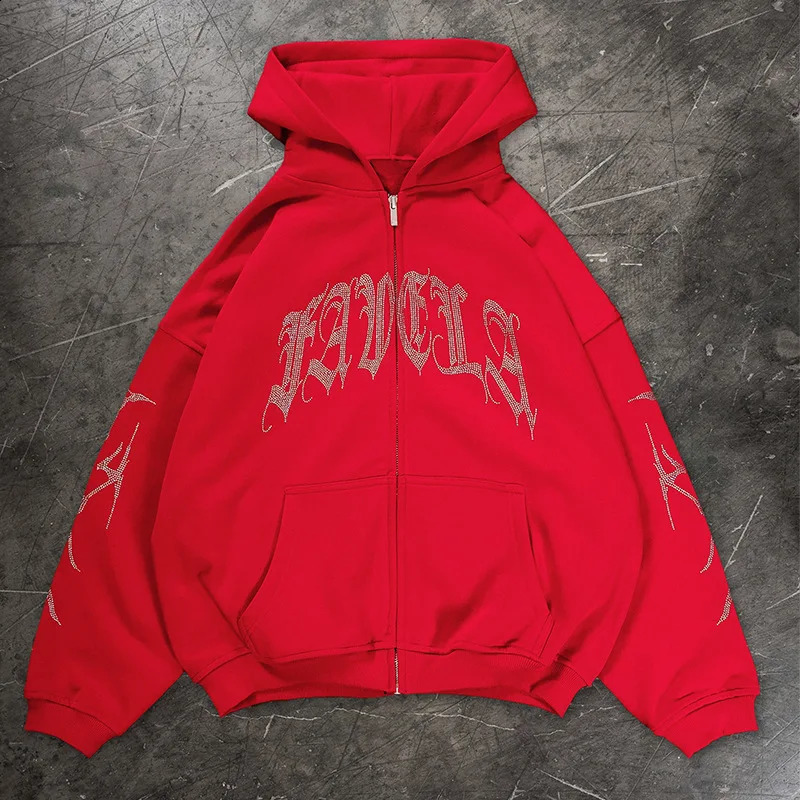 Y2K Rhinestone Skeleton Hoodies Women Gothic Black Zip Up Oversized Sweatshirts Female Retro Harajuku Hooded Jacket Streetwear 240806 - view 7
