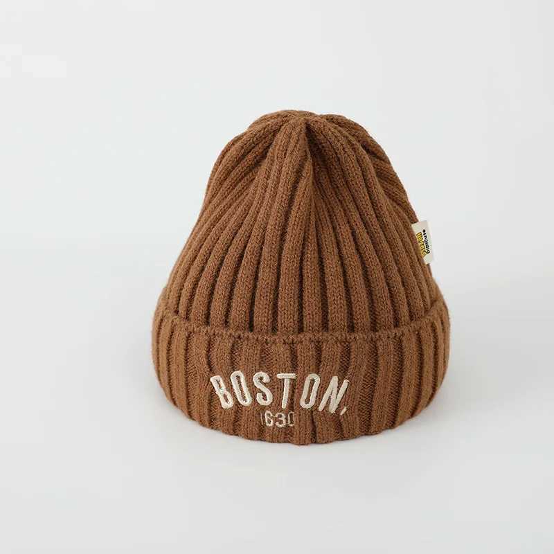 Autumn Winter Baby Embroidery Letter Knitting Caps Kid Boy Solid Warm Beanies Girl Children Fashion Casual Hat Infant Soft Caps LX241018