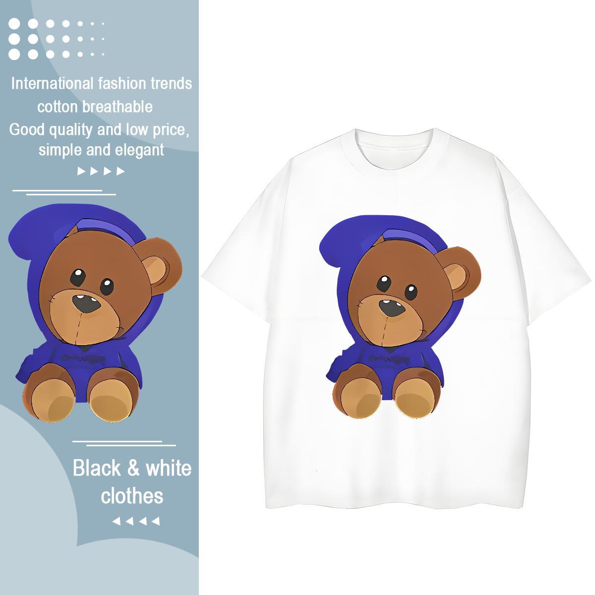 Fashion T shirt Breathable Soft 230g Cotton Lady T shirt Custom Print Plus Size bear High Street Hip Hop Female Tops