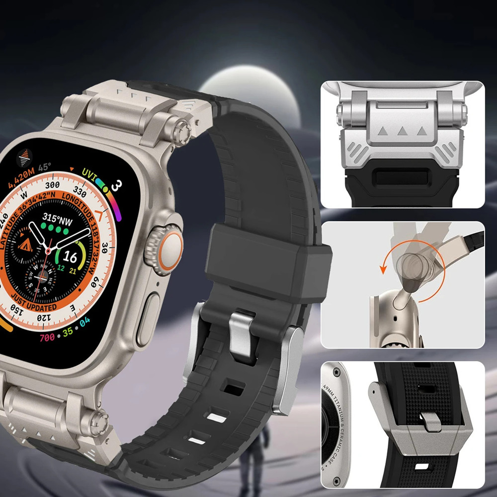 Soft Silicone Metal Band Apple Watch Series 9 8 7 6 5 4 3 se Men Strap for Iwatch Ultra 2 Rubber Bracelet 49mm 45mm 44 42mm free shipping