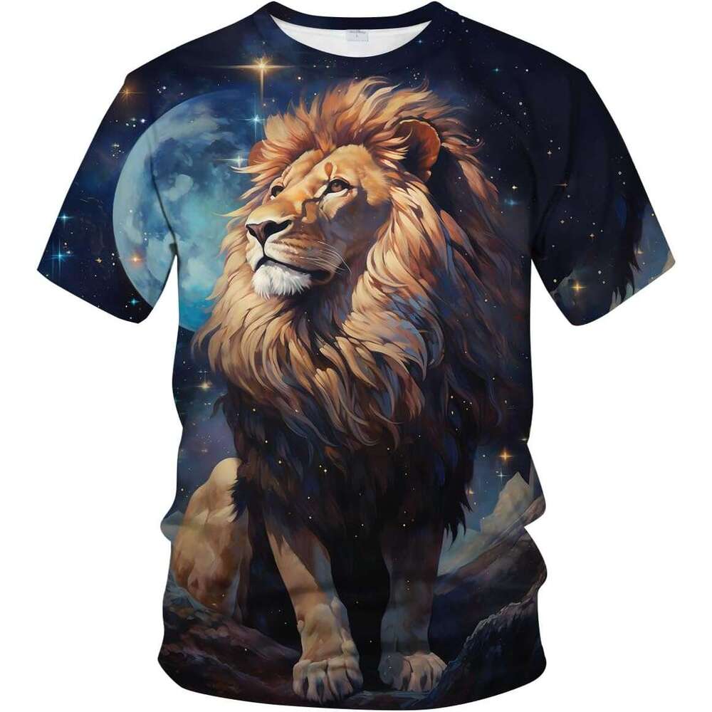 Fashion Mens T shirt fantasy Starry Sky Lion King Graphic T-Shirts Tee The Milky Way Animal Men's Shirt shirts tshirt graphic tee Casual tops clot