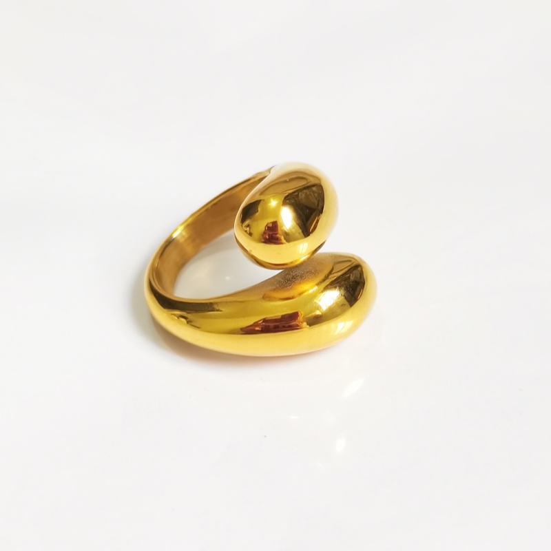 Designer ring simple and trendy matching stainless steel surface plating 18K real gold double water drop ring