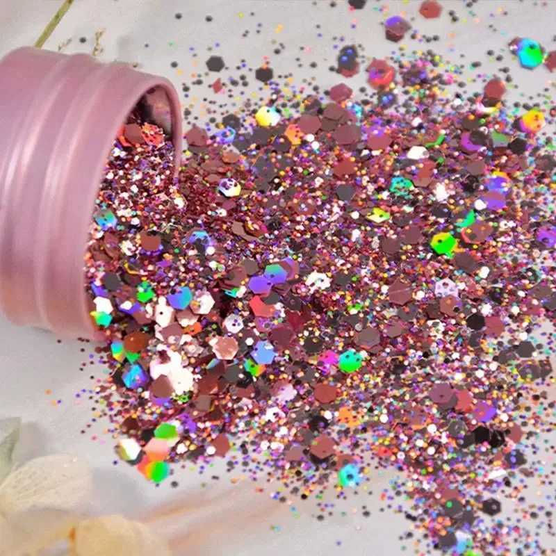Iridescent Nail Art Sequins Silver Nail Glitter DIY Chrome Powder Sparkly Hexagon Chunky Flakes Manicures DecorationsXJ2403