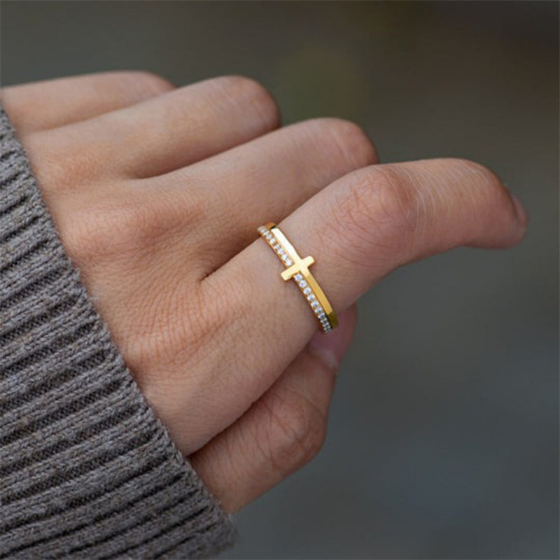 Designer ring Prayer Gold Cross Ring Creative Copper Set Zirconium Ring Engagement Wedding Ring Couple Rings