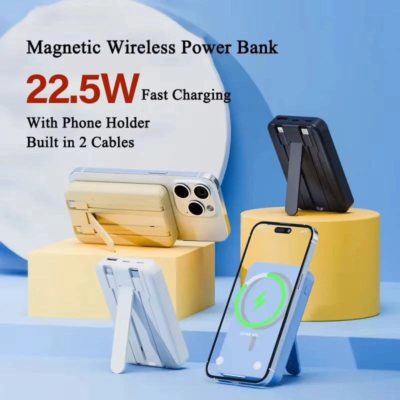 5000mAh Magnetic Power Bank for iPhone 15 14 13 22.5W 15W Fast Charging Wireless Powerbank With Cable Holder for Samsung Xiaomi