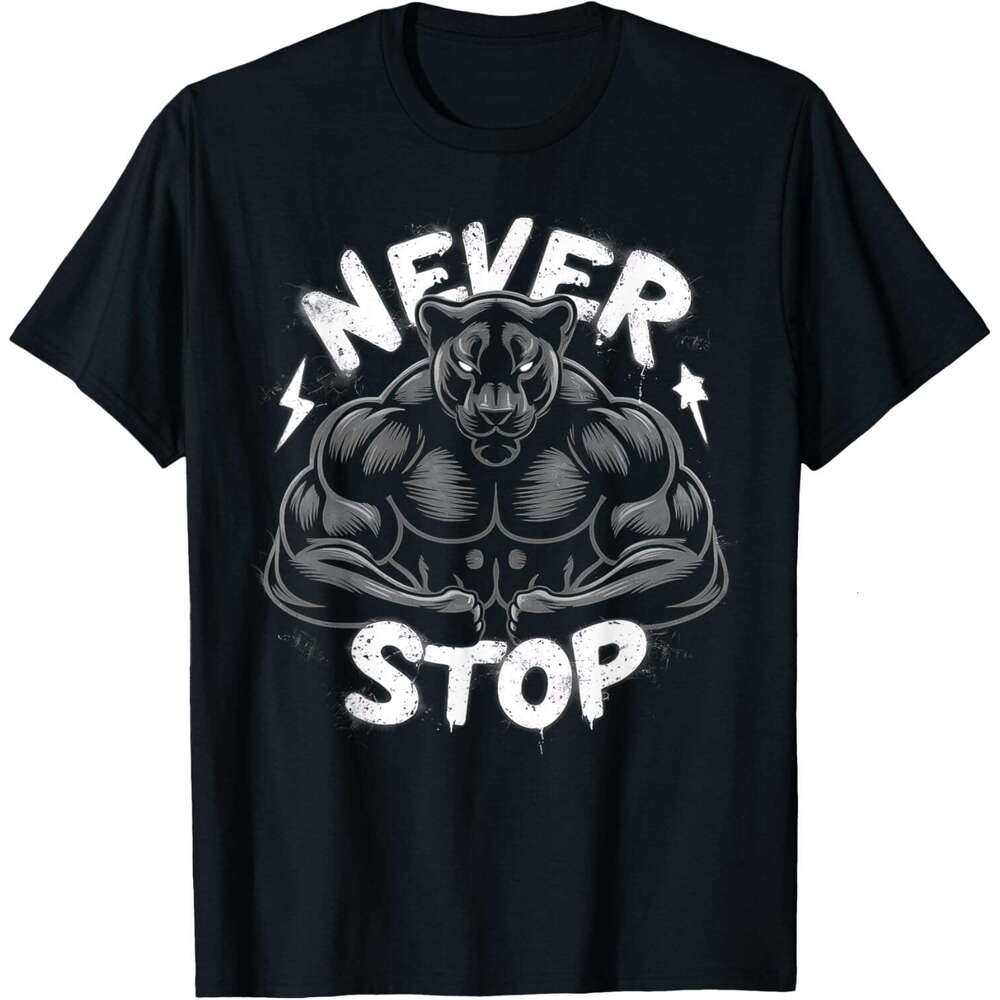 2025S Fashion Designer T Shirt For Mens Bodybuilding Tiger Never Stop Gym Fiess Motivational Quote T Shirt Shirts Tshirt Graphic Tee Casual Tops Cloth