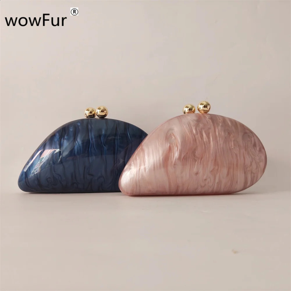 Factory Irregularpearl Blue Nude Acrylic Box Clutches Evening Bag Women Bridal Party Prom Wedding Clutch Purse Handbag 240815