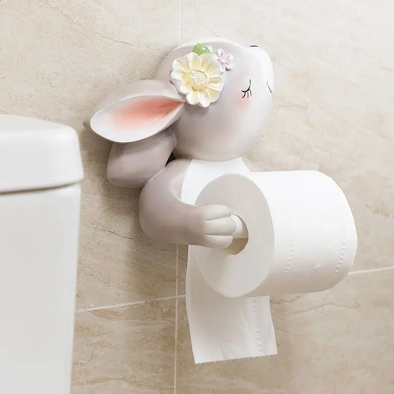 Creative Cute Rabbit Roll Paper Resin Wall Holder Kitchen Bathroom Towel Wall Shelf Dining Room Bedroom Bedside Tissue Wall Rack 240816