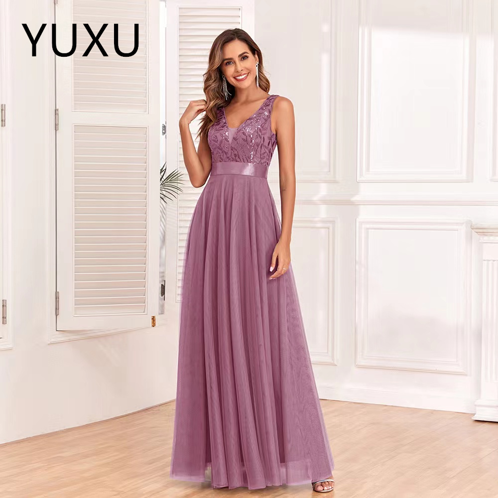 new Elegant sequined Prom Dresses sleeveless sexy v neck Glitter Sequins Evening Dress Pleats tulle Formal Long Special Occasion Party dress mother of