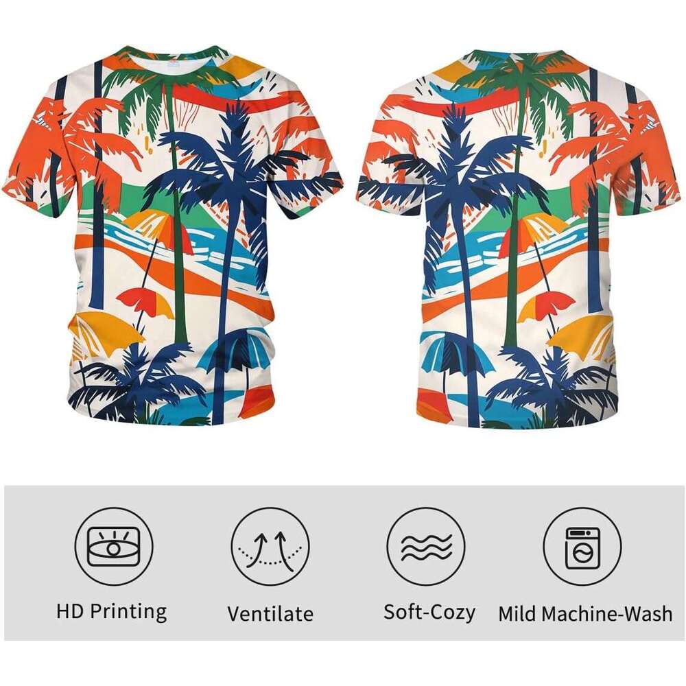 Mens T shirt Hawaii Beach Vacation Shirt for Women Men Colorful Coconut Trees Graphic T-Shirt Tees shirts tshirt graphic tee Casual tops summer clothe