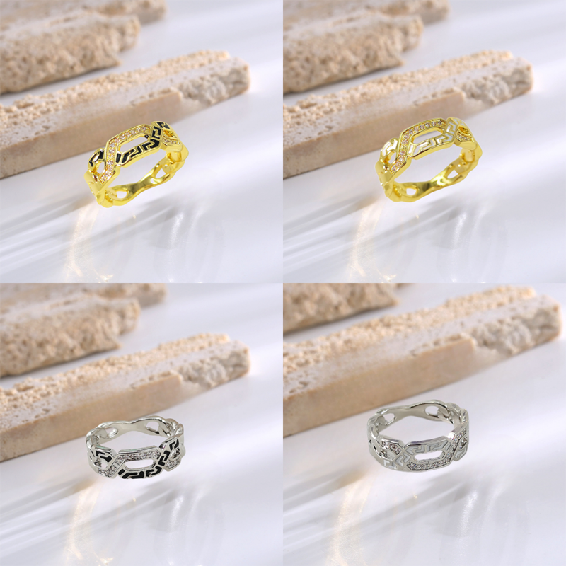 Love ring fashion tide models copper inlaid zirconium hollow ring female niche high-level light luxury design sense couple pair ring engagement weddin
