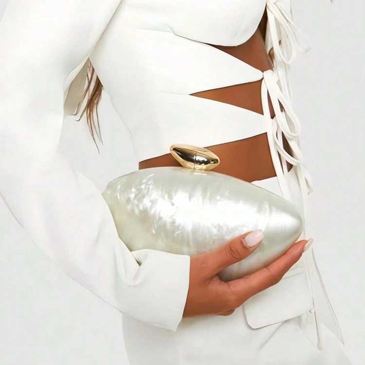 Acrylic egg shape clutch bag women designer evening party cute Pearl shell purse ivory hot pink gold handbag CL240816