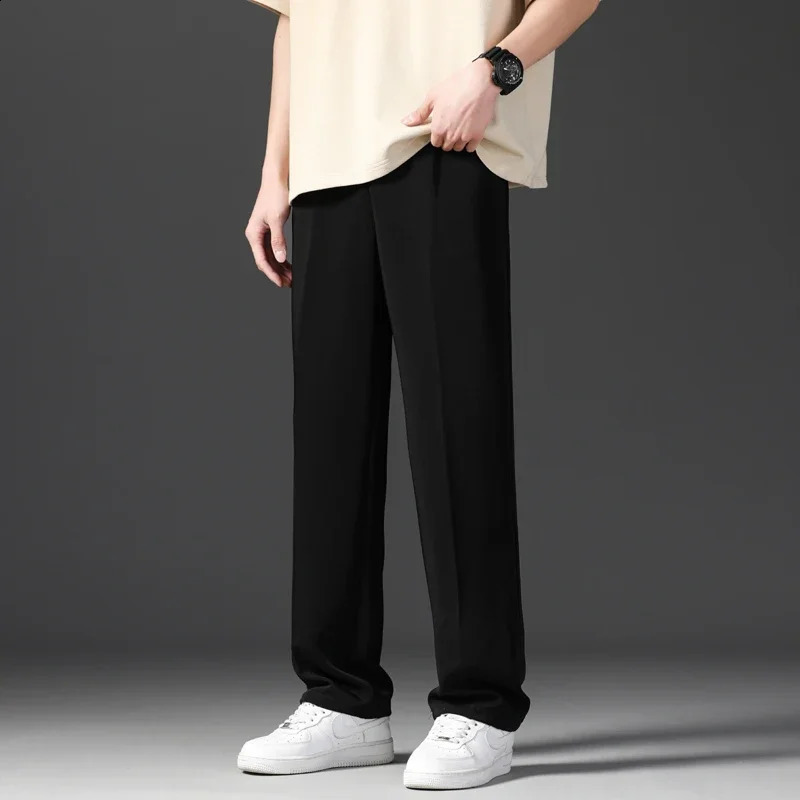 Casual Pants Korean Mens Pants Straight Loose Sweatpants Soft Fashion Draping woven Wide Leg Long Baggy Trousers 240816