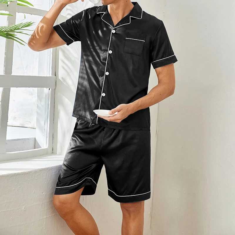 Pigiama Da Uomo A 2 Pezzi Satinato Pjs Casual Solid Notwear Estate Maniche Cort…