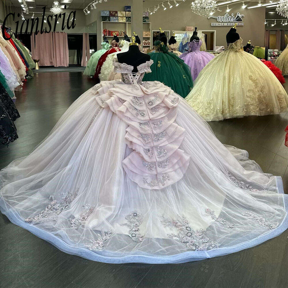 Dress Quinceanera Lace Applique Sequins Beading Mexican Sweet Dresses Of XV Years Ball Gowns Es