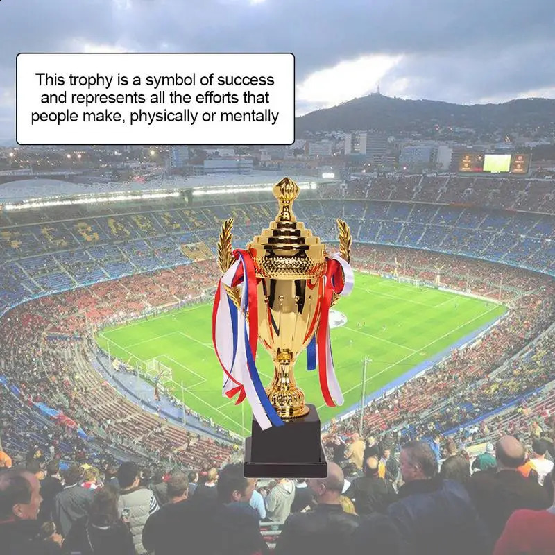 Large Gold Trophy Cup Custom Trophy Colorful Ribbon Gold Award For Sports Tournaments Competitions Soccer Football League Match 240816